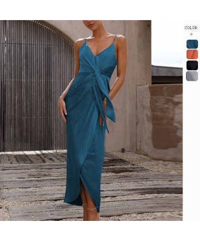 Vestido francés de alta gama de color sólido de moda con tirantes $35.88 Vestido