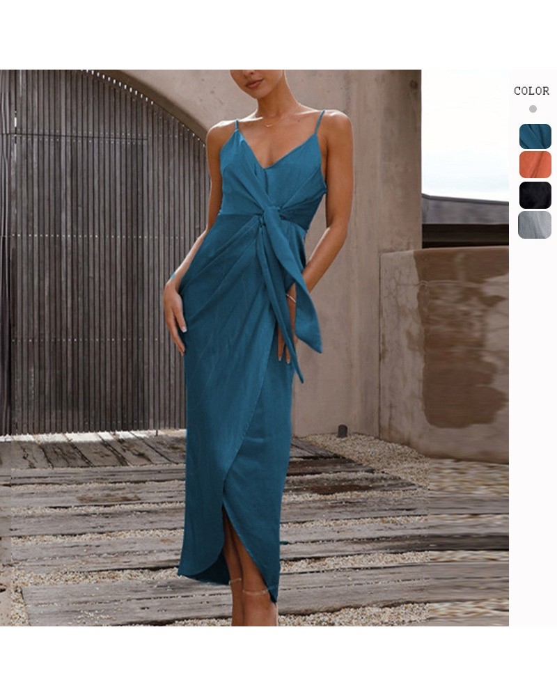 Vestido francés de alta gama de color sólido de moda con tirantes $35.88 Vestido