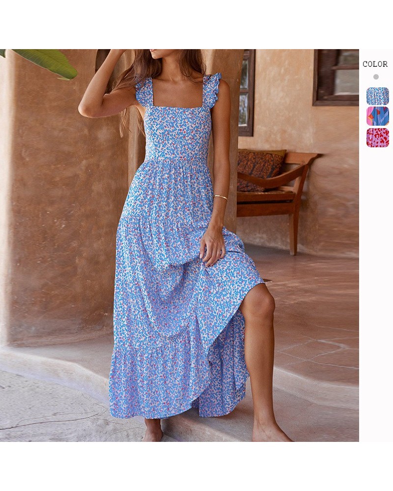 Vestido bohemio con tirantes, vestido largo estampado y fluido $41.41 Vestido