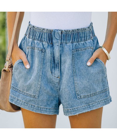 Short de mujer sencillo denim recto lavado con elástico y bolsillos $28.29 Jeans para mujeres