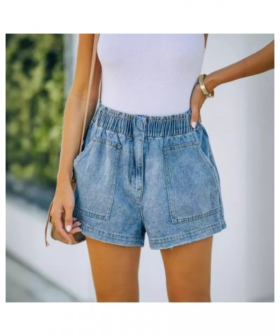 Short de mujer sencillo denim recto lavado con elástico y bolsillos $28.29 Jeans para mujeres