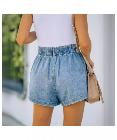 Short de mujer sencillo denim recto lavado con elástico y bolsillos $28.29 Jeans para mujeres