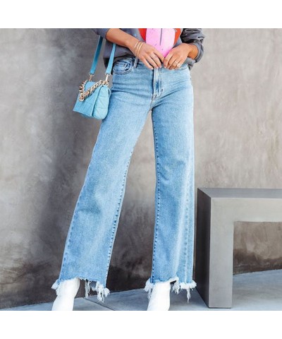 Pantalones vaqueros lavados de cintura alta con borlas informales a la moda para mujer $38.57 Jeans para mujeres