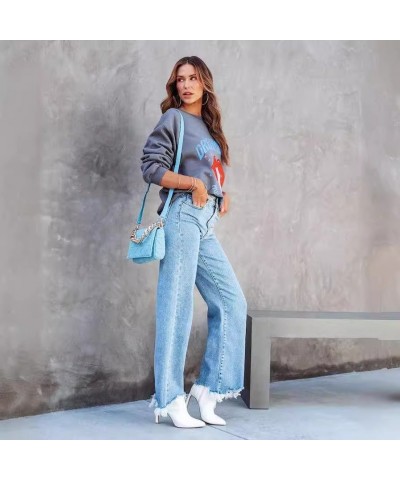 Pantalones vaqueros lavados de cintura alta con borlas informales a la moda para mujer $38.57 Jeans para mujeres