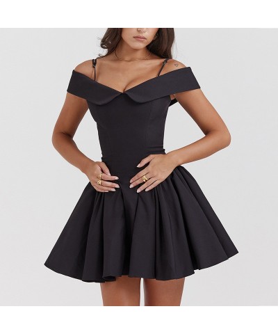 Vestido negro pequeño y sexy, vestido elegante de corte A con correa en la cintura para mujer $31.01 Vestido