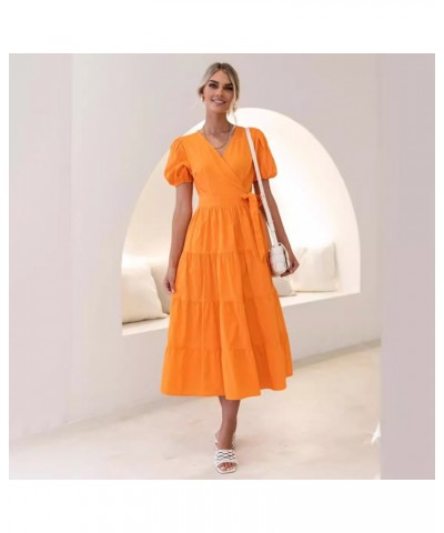 Vestido de cintura alta con cuello en V y mangas abullonadas para usar con falda larga $32.96 Vestido