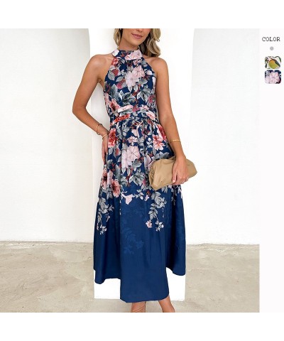 Vestido adelgazante con cintura estampada y cuello halter de moda $32.89 Vestido