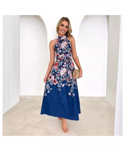 Vestido adelgazante con cintura estampada y cuello halter de moda $32.89 Vestido