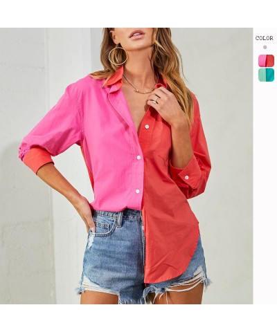 Cárdigan elegante con solapa y bloques de color, camisa de manga larga con un solo botonadura $29.15 Camisa de mujer