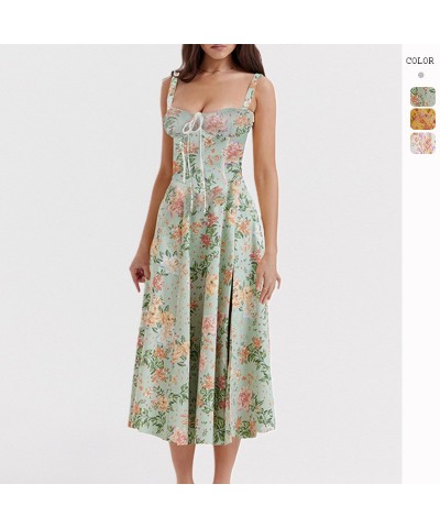 Vestido francés floral con falda sin espalda y tirantes sin tirantes de alta gama $26.68 Vestido