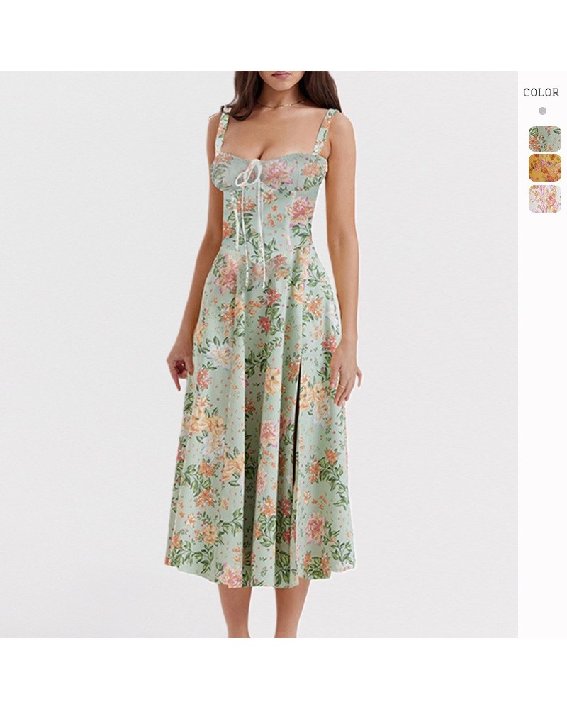 Vestido francés floral con falda sin espalda y tirantes sin tirantes de alta gama $26.68 Vestido