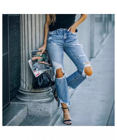 Vaqueros de pierna recta con bordes sin rematar elásticos de otoño e invierno $26.36 Jeans para mujeres