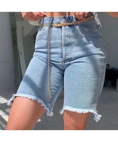 Shorts vaqueros de corte recto y adelgazantes con borlas de cintura alta $30.03 Jeans para mujeres