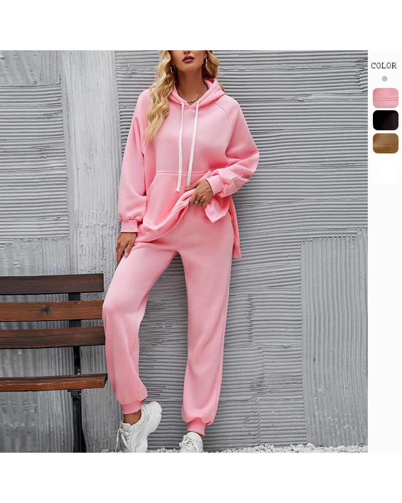 Conjunto de sudadera holgada de manga larga con capucha y top $42.59 Traje casual de moda