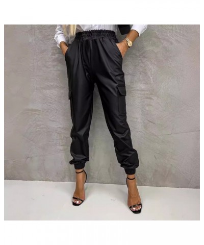 Pantalones de cuero con bolsillo de invierno, pantalones de pierna recta, pantalones de cintura elástica para mujer $36.04 Pa...