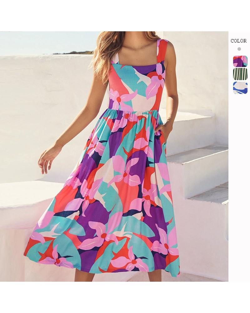 Vestido suelto con estampado de tirantes sexy $31.62 Vestido