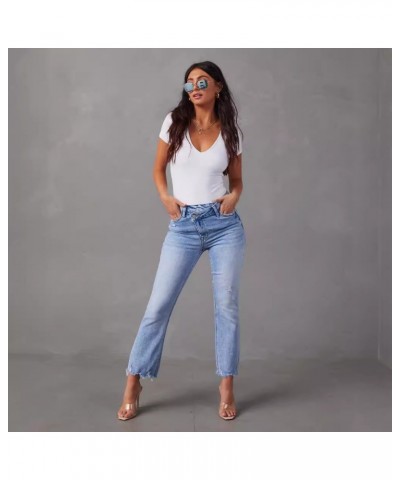 Vaqueros Sueltos Pierna Ancha Estilo Largo Calle Vaqueros Lavados De Moda $29.17 Jeans para mujeres