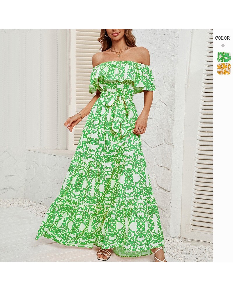 Vestido estampado con volantes y cuello plano $32.42 Vestido