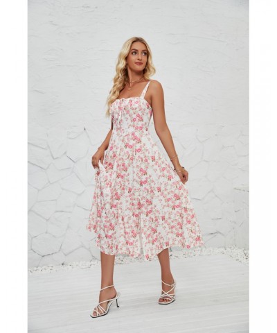 Vestido veraniego estampado con abertura lateral y tirantes franceses sin mangas de temperamento $26.39 Vestido