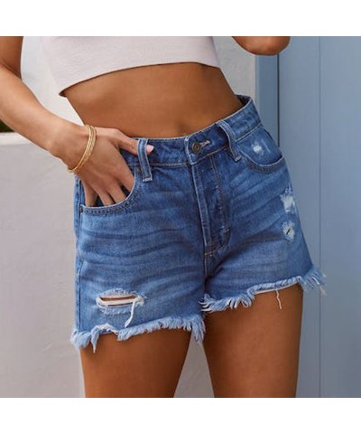 Shorts vaqueros rasgados de cintura alta con flecos para mujer $19.18 Jeans para mujeres