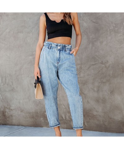 Vaqueros rectos lavados de cintura alta informales de moda $34.09 Jeans para mujeres