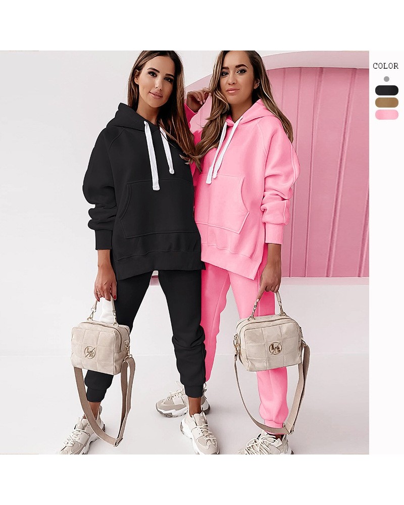 Conjunto de sudadera de dos piezas para mujer casual de color sólido de moda $33.80 Traje casual de moda