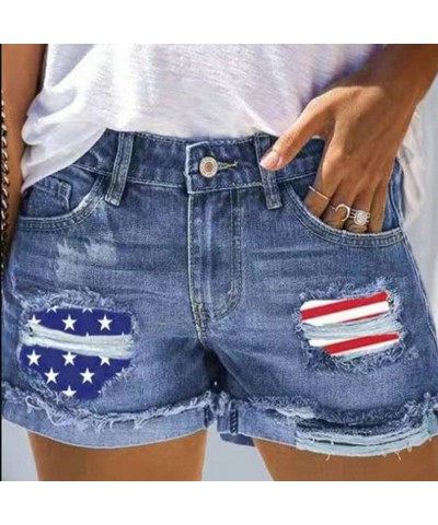 Pantalones cortos de mezclilla rectos de mujer sexy rasgados con puños de bandera $22.31 Jeans para mujeres