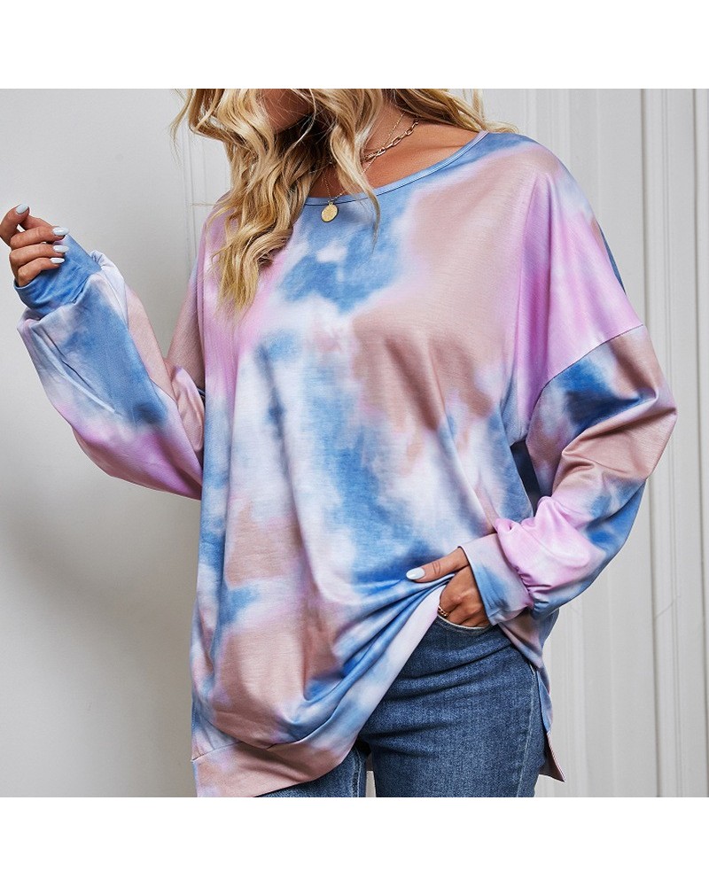 Sudadera de manga larga con cuello redondo para otoño e invierno, sudadera informal holgada con estampado tie-dye $19.50 Suét...