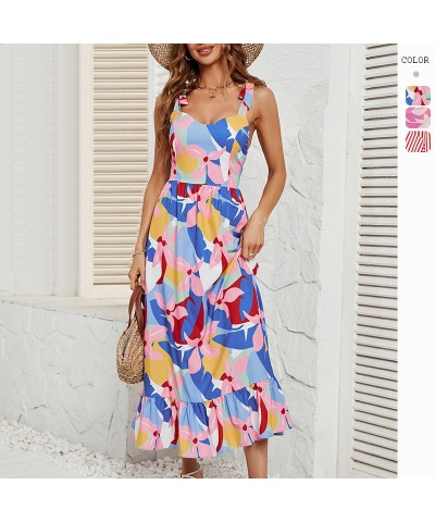 Vestido de vacaciones Falda con tirantes y volantes estampados con cuello en V $29.64 Vestido