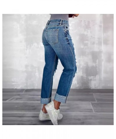 Pantalones rectos rasgados de cintura alta informales jeans largos estilo callejero $34.89 Jeans para mujeres