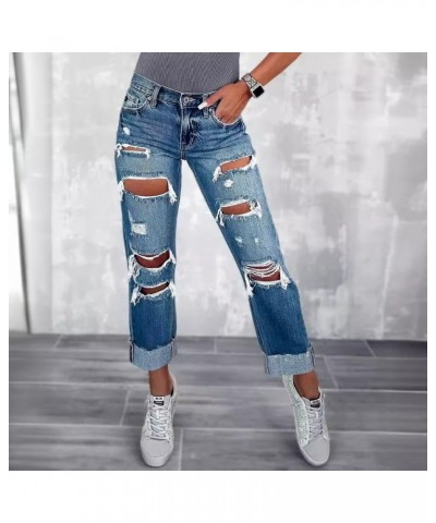 Pantalones rectos rasgados de cintura alta informales jeans largos estilo callejero $34.89 Jeans para mujeres