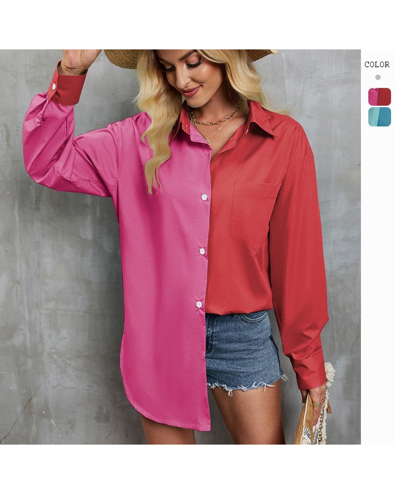 Camisa de moda casual color a juego camisa de un solo pecho $28.16 Camisa de mujer