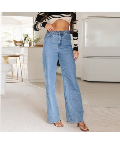 Pantalones largos de pierna ancha de cintura alta jeans lavados estilo callejero $36.61 Jeans para mujeres