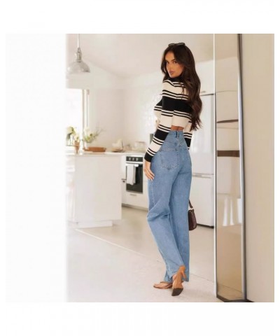 Pantalones largos de pierna ancha de cintura alta jeans lavados estilo callejero $36.61 Jeans para mujeres