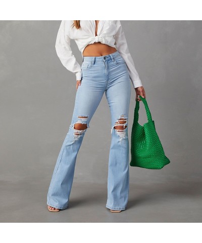 Pantalón ancho de denim lavado con rotos y talle alto para mujer $34.83 Jeans para mujeres