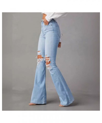 Pantalón ancho de denim lavado con rotos y talle alto para mujer $34.83 Jeans para mujeres