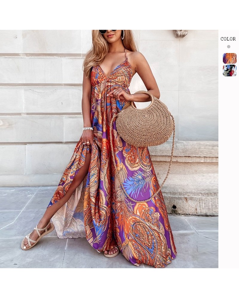 Vestido de playa estilo resort con estampado bohemio de tiras $26.21 Vestido