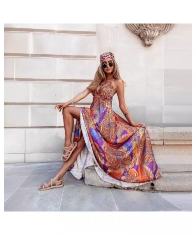 Vestido de playa estilo resort con estampado bohemio de tiras $26.21 Vestido