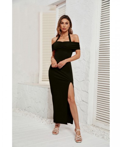 Falda sexy hasta la rodilla con abertura adelgazante y cuello halter sin espalda $33.85 Vestido