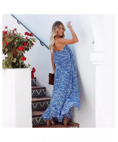 Vestido botánico azul con volantes y escote en el busto elegante $36.58 Vestido