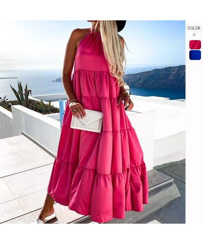 Vestido plisado a capas, fluido, sin mangas, con cuello halter $34.32 Vestido