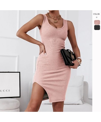 Vestido de chaleco con abertura y cuello redondo, tejido brillante, moderno y sexy $21.29 Vestido