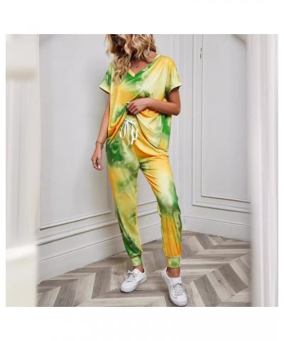 Traje deportivo casual de moda con cuello en V y efecto tie-dye para mujer $31.67 Traje casual de moda