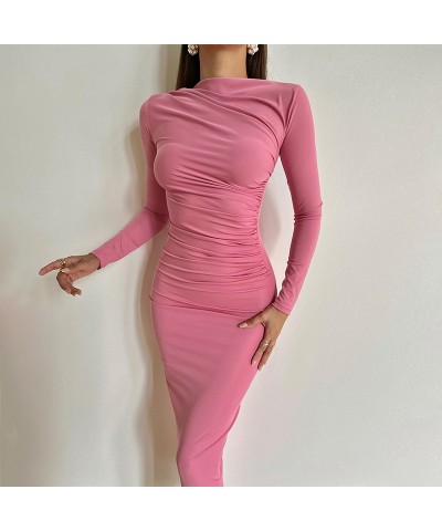 Vestido de manga larga de color sólido con abertura plisada, ajustado, moderno y sexy $20.14 Vestido