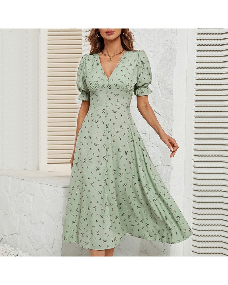 vestido floral estampado con botones en la cintura $25.69 Vestido