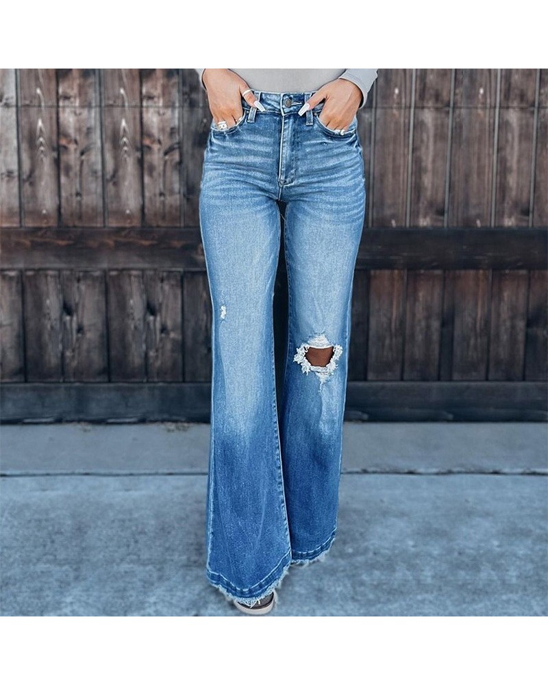 Pantalones de mezclilla desgastados desgastados, informales y a la moda, lavados $36.04 Jeans para mujeres