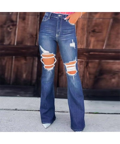 Pantalones de mezclilla rasgados micro-acampanados desgastados y desgastados de moda casual para mujer $38.32 Jeans para mujeres