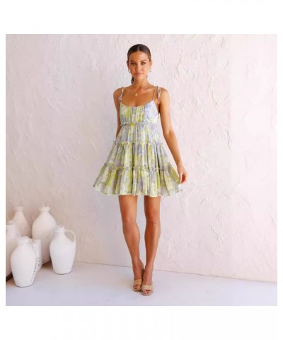 Vestido con cintura, sexy falda con tirantes estampada sin espalda para vacaciones $32.76 Vestido