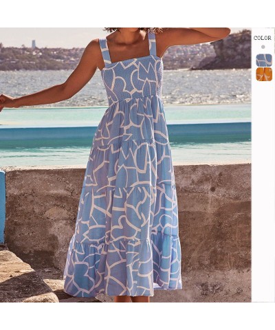 Vestido geométrico pintado con tirantes sexy para vacaciones estilo playa primavera y verano $34.09 Vestido