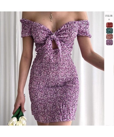 Falda anudada con escote de una línea Falda sexy estampada de primavera y verano $32.29 Vestido